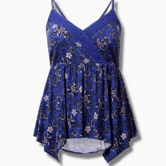 ❤️NWT VINTAGE TORRID CAMI - FLORAL PRINT - BABYDOLL SURPLICE LACE TRIM TANK - Picture 13 of 16